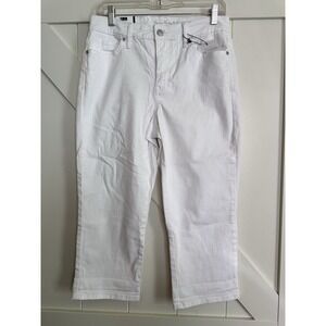 NWT Gloria Vanderbilt White Denim Rail Straight Mid Rise Capris Sz 6‎